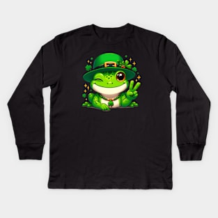 St Patricks Day Frog Face Saint Pattys Paddys Men Women Kids Kids Long Sleeve T-Shirt